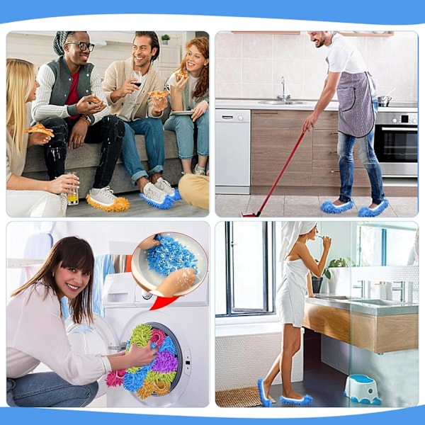 Mopptofflor 4 Par Tvättbara Mopptofflor Multifunktionella Chenille Fiber Tofflor Badrum Kontor Kök Hushåll Polering Rengöring Mopptofflor