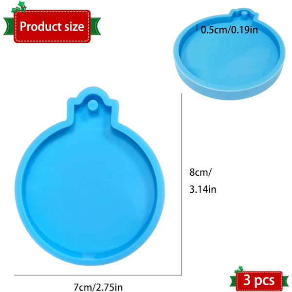3 stk. Jule Silikoneforme Jule Epoxy Resin Forme DIY Silikoneforme til Julekugler Juletræsdekoration