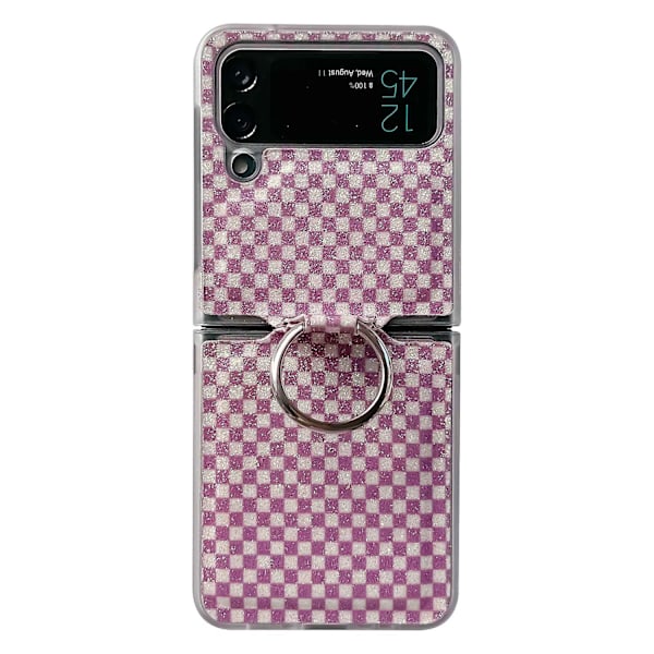 For Samsung Galaxy Z Flip4 5G Shiny Glitter Square Phone Case Finger Ring Holder Coated PC Cover