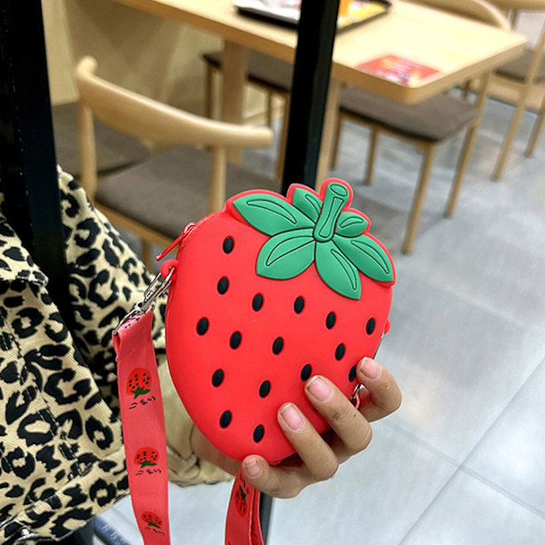 Silikon Avocado Strawberry Crossbody Myntväska Barn Toddler Barn Axelväska Justerbar Rem Semesteranvändning