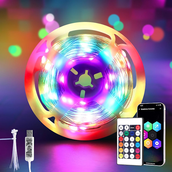LED ljusslinga 10 meter, 100 lysdioder LED ljusslinga, RGB LED sovrumslampa med fjärrkontroll och APP, färgbyte, musiksynkronisering, tidsmodul
