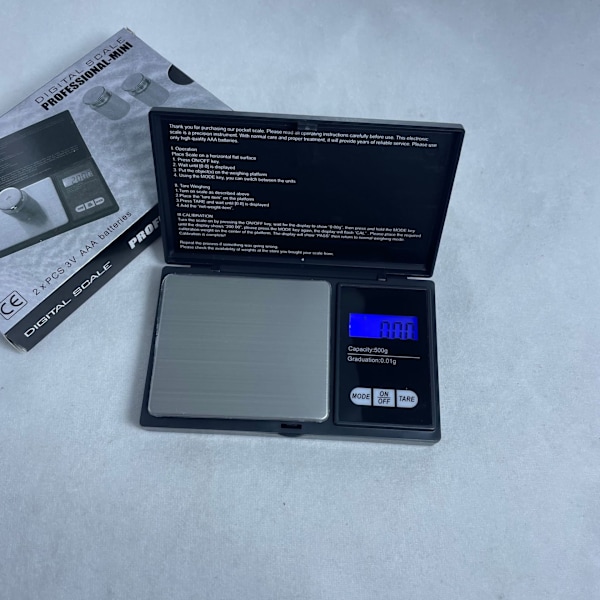 Præcisionsvægt 1000g/0,01g, Bærbar smykkevægt med LCD-display og 6 enheder, Tareringsfunktion, Velegnet til køkken, sort kaffe