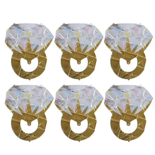 6 Pcs Diamond Ring Balloon Aluminum Foil Spherical Diamond Ring Balloons Bridal Shower Wedding Engagement Decorative Balloons Gold