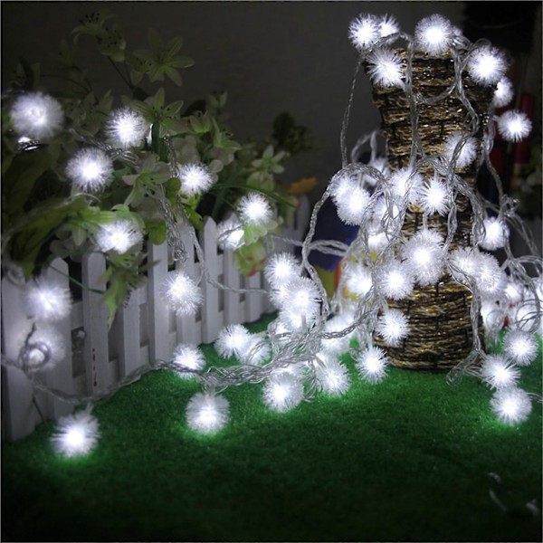 Christmas Decorations 40 LED Christmas Balls Plush Snowball Dandelions Chain Christmas Fairying Chain For Christmas Tree Doorway Garden