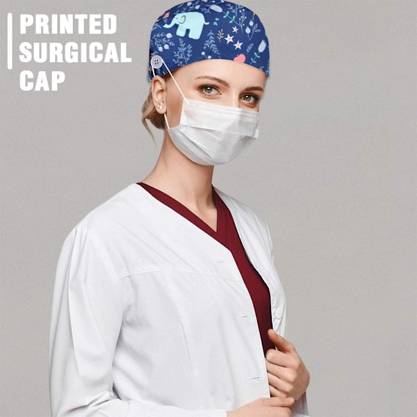 1 stk. Justerbar Arbejdshat Bandana med Knap Malerhat Bomuld Print Unisex Støvhætte