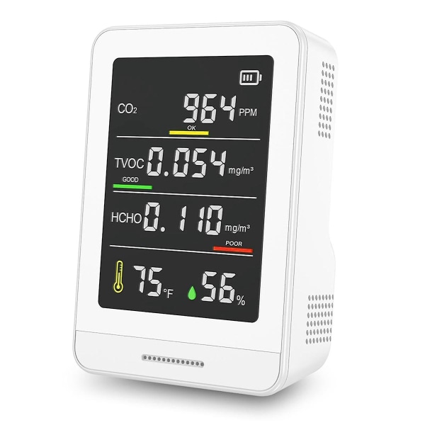 Luftkvalitetsmonitor Indendørs-luftkvalitetstester registrerer, Co2, temperatur, Tvoc og fugtighed, luftkvalitetsmåler til boliger