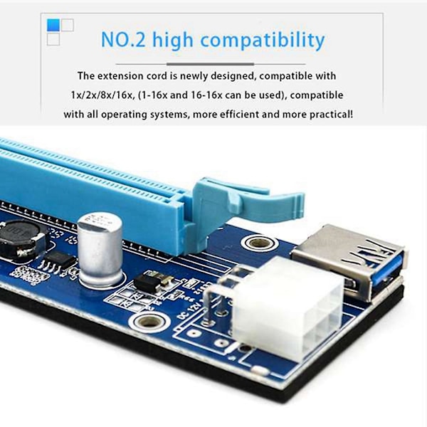 6 stk. PCI-E PCI Express Riser-kort 1X til 16X Sata til 6Pin Molex USB3.0 Kabel Strømforlænger til Bi