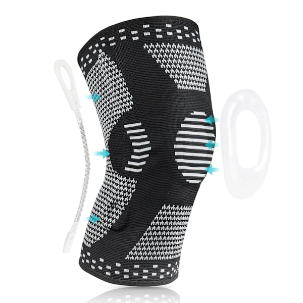 Sports knæbind, kompressionsknæbind med lateral stabilisator og gelpude, patella sports knæbind til lindring af knæsmerter