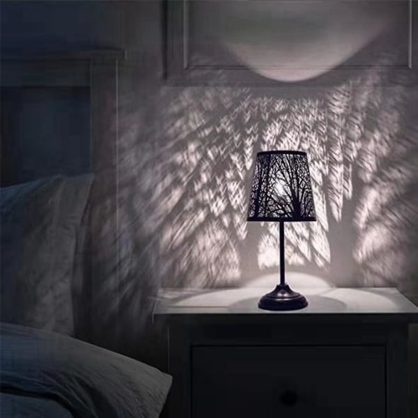 Lille lampeskærm, tønde metal lampeskærm med mønster af træer til bord lysekrone væglampe hvid