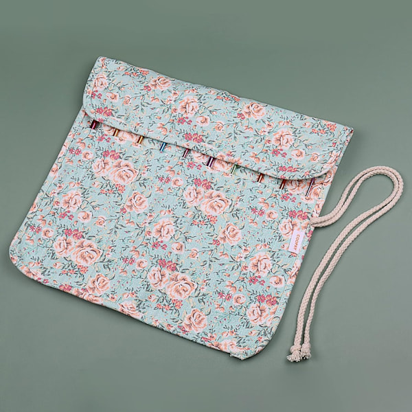 14 tums sticknålsrulle, extra långa raka sticknålar, lätt att bära, blommig förvaringsväska med 20 fack, canvas