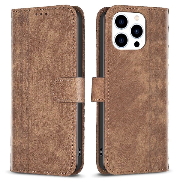 For iPhone 15 Pro Max Stand Case Anti-scratch Wallet Imprinted Rhombus PU Leather Phone Cover