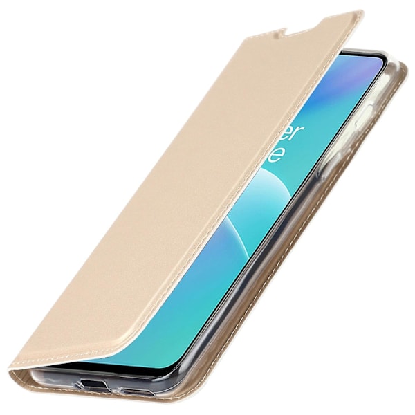 För oneplus Nord 2T 5G PU Läder Stativ Flip Folio Cover Magnetisk Absorption Kortplats Väska - Guld