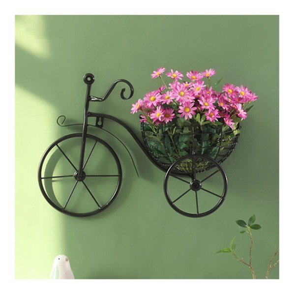 Bicycle Flower Basket Wall Art Wall Mount Hanging Flawer Rack Unique Art Ornaments Classic Retro Style For Home