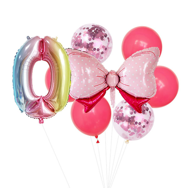 1 Set Rosa Rosettballongset Enkel Montering Aluminiumfolie Dekorativ Nummer 0-9 Ballonger för Babyfödelsedagsfester