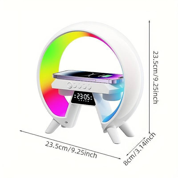 LED Lampe Smart G Bluetooth Højttaler Trådløs Oplader RGB Vækkeur Natlys