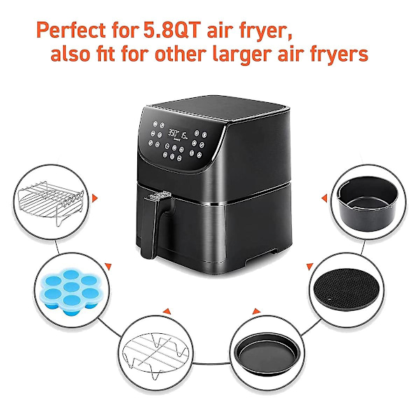 6 stk. Airfryer-tilbehør til dobbelt airfryer, dehydratorstativ med flere lag med 4 grillspyd,