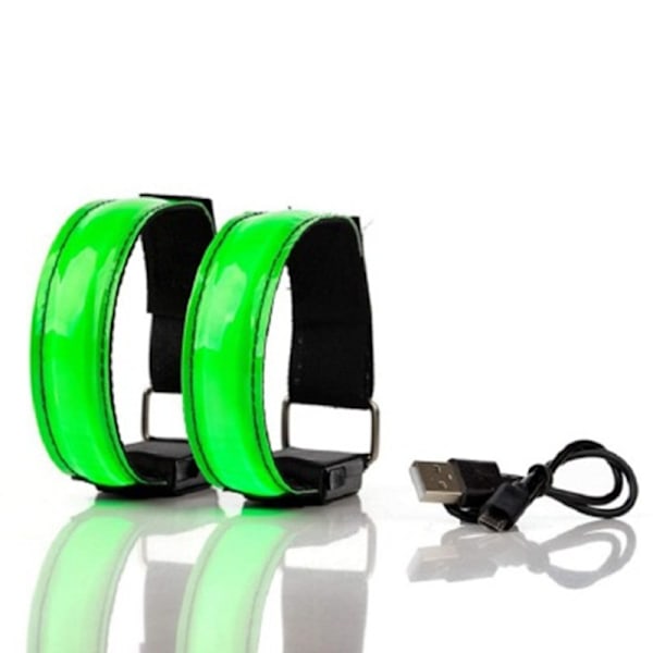 2-pack Laddningsbara LED-Armband - Hög Synlighet Löpning Grön