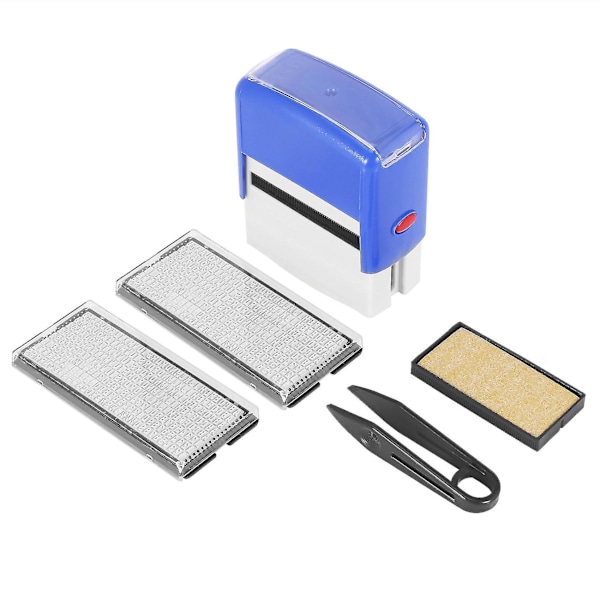 Self Inking Stamp Set Custom Diy Business Name Number Address Printing Rubber Stamp With Tweezers Kit Blue