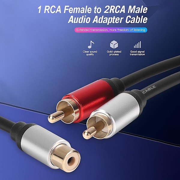 1RCA hun til 2RCA han lydkabeladapter til højttaler DVD TV bærbar RCA lyd Y-splitterkabel