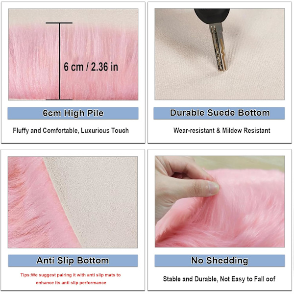 Pyöreä tekoturkispeitto, pehmeä makuuhuoneen matto, villamatto olohuoneeseen, ruokailuhuoneeseen (pinkki, 50 cm halkaisijaltaan)