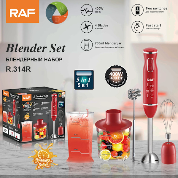 Stavmikser [3 i 1: blend, hakk, pisk, miks] (avtakbare deler, 2 hastigheter, oppvaskmaskinsikre tilbehør, sprutsikker) Mikser