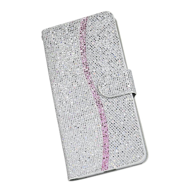 Glitrende pulverspleis lommebok stativ skinntelefondeksel for Samsung Galaxy S21 4G/5G