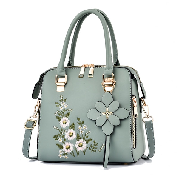 Elegant Women's Embroidered Flower Handbag - Fashionable Top Handle Purse and Crossbody Bag in Durable PU Leather