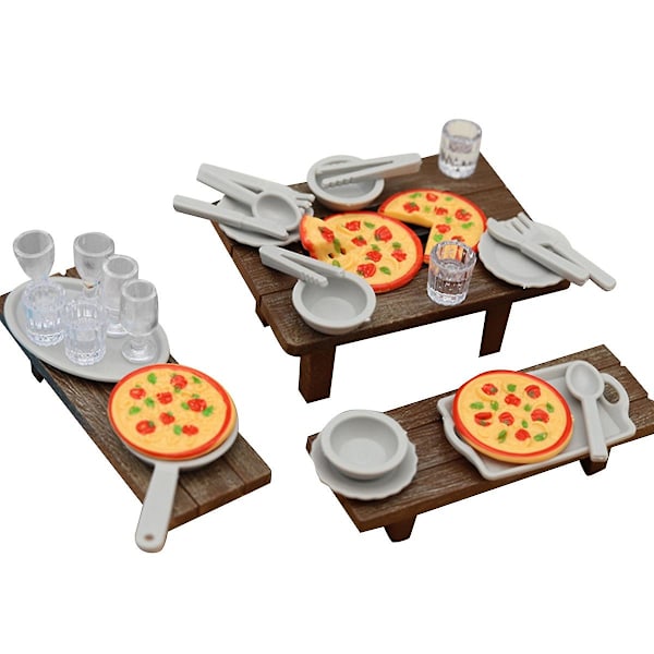 1/18 Miniature BBQ Tables and Chairs Pizza Wine Glasses Dolls House Furniture Table Decoration Toys