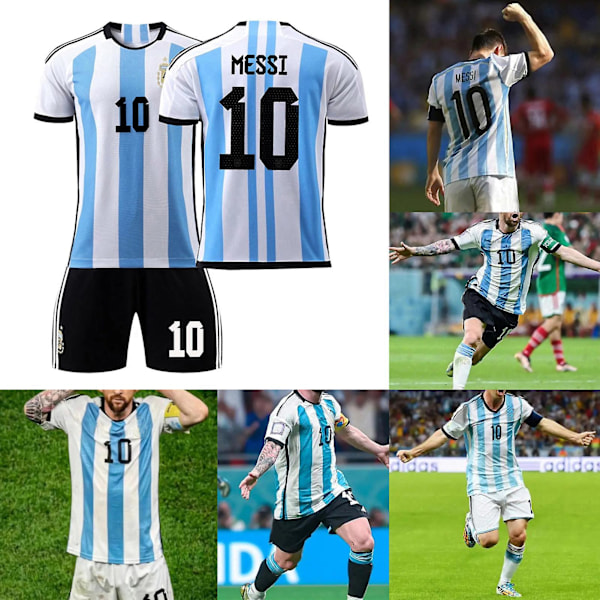 1 Sæt Fodboldtrøje Shorts Korte Ærmer Top Sport Wear Argentina Hjemmekamp Nr. 10 Fodbold Sports T-Shirt Bukser Souvenir Gave l