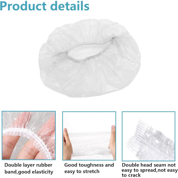 100 stk. Engangs Dusjhetter, Engangs Dusjhetter, Transparent Engangs Dusjhette, Plast, Vanntett, Egnet for Dusj Hotell Spa og Frisørsalong