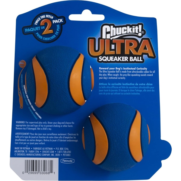 Super Squeaky Ball Hund Leksak, Hållbar Hög Stretch Flytande Gummi Squeaky Hundboll, Launcher Kompatibel Hund Leksak, 2-Pack, Medium