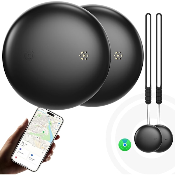 Smart Tracker Tags 2-pakning - GPS-lokalisator kompatibel med \"Apple Find My\" (kun iOS), Bluetooth-lokalisator for bagasje/katter/hunder, utskiftbare batterier
