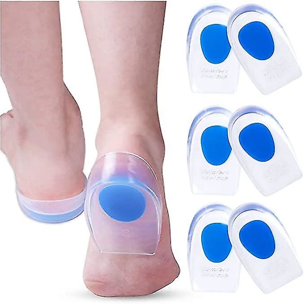 3 Pair Gel Heel Cups Plantar Fasciitis Inserts - Silicone Gel Heel Pads For Heel Pain, Bone Spur & Achilles Pain, Gel Heel Cushions And Cups