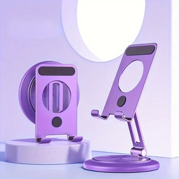 Adjustable Purple Aluminum Phone Stand - 360° Rotatable, Foldable Desktop Holder For Iphone, Samsung Galaxy, Ipad Mini & Tablets (4-9")