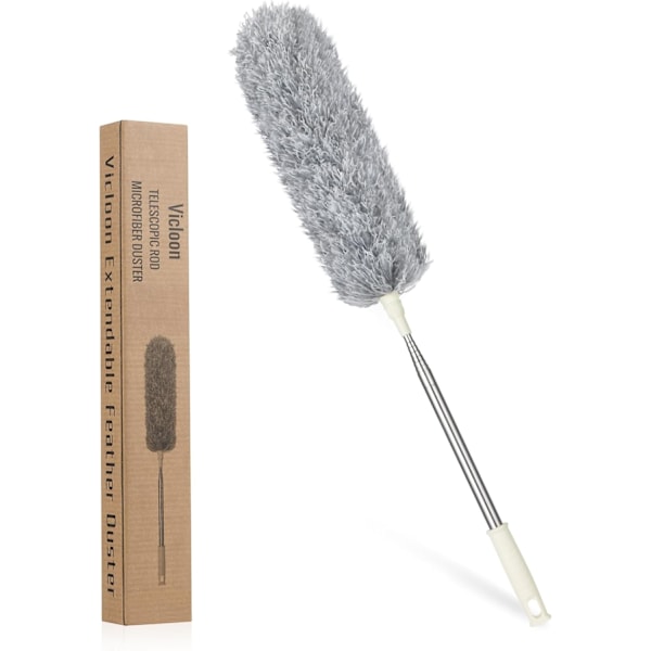 Støvkost, Mikrofiber Fjerkost med Rustfrit Stålhåndtag, Teleskopisk Fjerkost, Perfekt til Fjernelse af Støv i Dit Hjem eller Bil