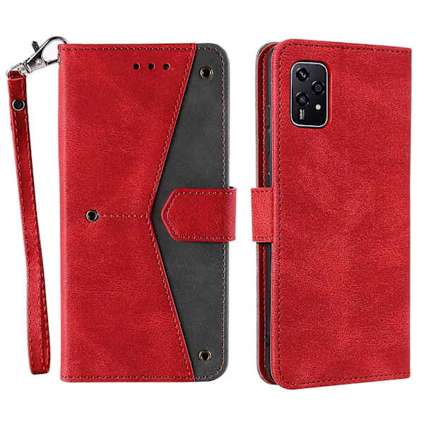 For Honor 200 Lite Case Splicing Stitching Leather Stand Wallet Phone Cover - Red