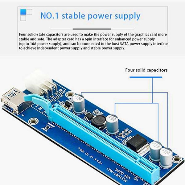 6 stk. PCI-E PCI Express Riser-kort 1X til 16X Sata til 6Pin Molex USB3.0 Kabel Strømforlænger til Bi