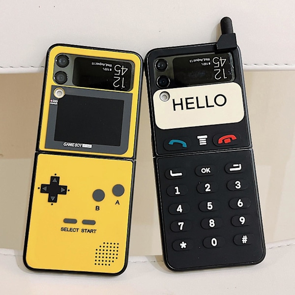 Game Boy-deksel kompatibel med Samsung Galaxy Z Flip 4, luksuriøst 3D-tastatur hardt PC-beskyttelsesdeksel