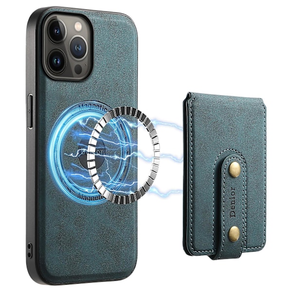 D14 For iPhone 13 Pro Max Magnetic Case 2 in 1 Detachable Leather+PC+TPU Phone Cover - Blue