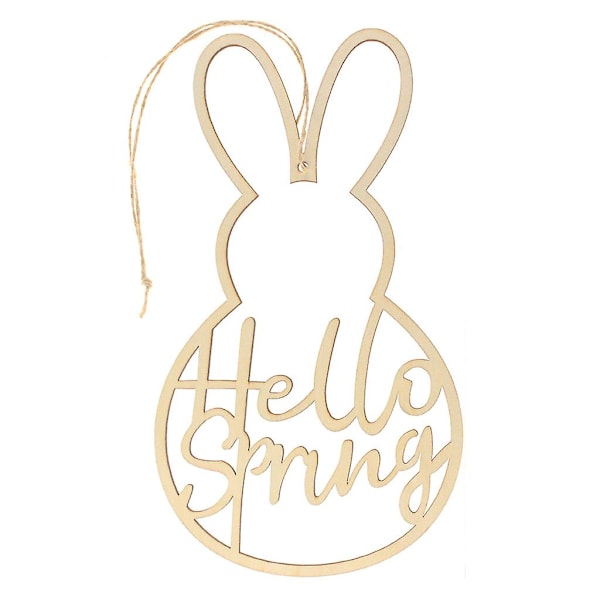 5pcs Wooden Hello Spring Wreath Sign Easter Bunny Garland Wedding Party Decoration Hanging Ornaments