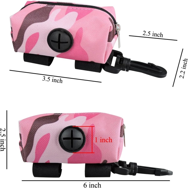 Bajspåshållare för hund, bärbar bajspåshållare med dragkedja för koppel (rosa)