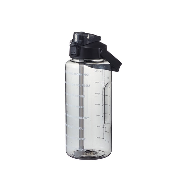 Large water bottle with straw 2 liter time stamp black