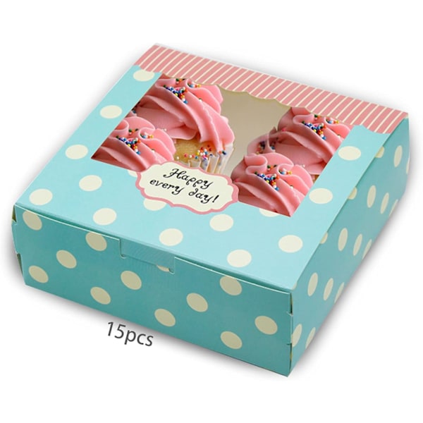 15 st Tårtkartong Set Bröllopstårta Kartong Muffin Transparent Tårtkartong Macaron Bakverk Kartong Kakmuffins Kartong med Fönster 13,5 x 13,5 x 5 cm