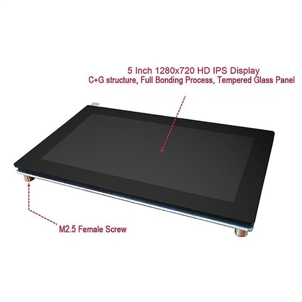 5 tums 1280X720 IPS -kompatibel HD-skärmskärm Kapacitiv pekskärm för 3B/3B+/4B