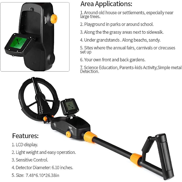 Metaldetektor til Børn Høj Præcision Justerbar Metaldetektor med LCD-Skærm Vandafvisende Søgespole Metaldetektor (di Man)