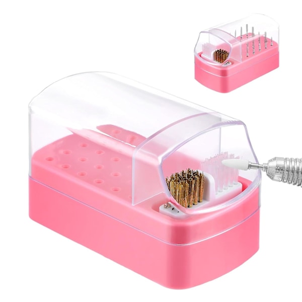 2 In 1 Nail Drill Bits Holder, 30 Holes Dustproof Nail Bits Organizer, Nail Drill Bits Cleaning Brush Case, Manicure Tools