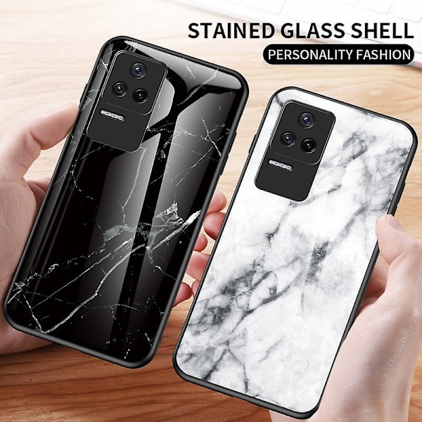 För Xiaomi Poco F4 5Gmi K40S 5G Marmor Mönster Baksida Härdat Glas + PC + TPU Mobiltelefon Skal