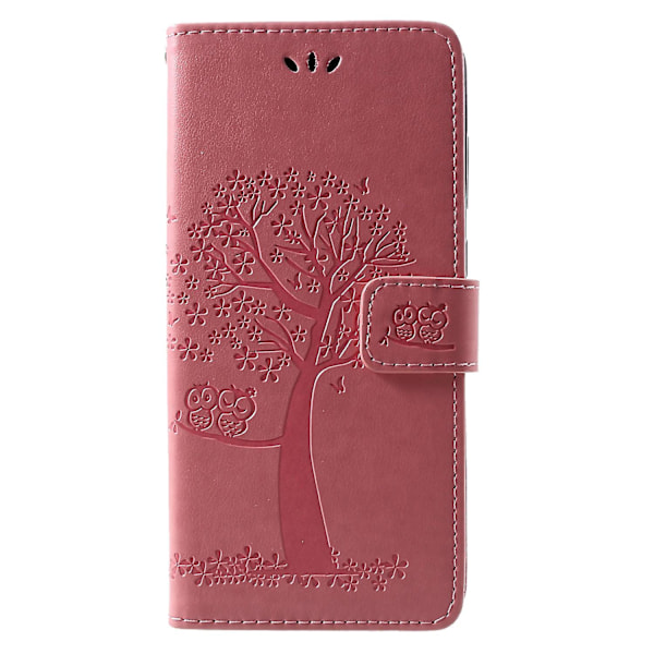 Imprint Tree and Owls Stand PU Leather Cover til Samsung Galaxy A9 (2018)/A9 Star Pro/A9s