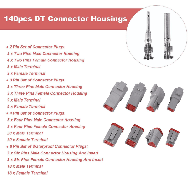 140 stk Deutsch Dt Series Vandtæt Wire Connector Kit Dt06-2/3/4/6s Dt04-2/3/4/6p Automotive Seal