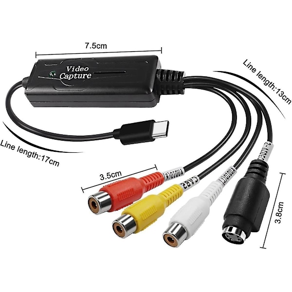 RCA til USB C-omformer Videoopptakskort Adapter 1 Kanal AV NTSC PAL Video S-Video/Kompositt